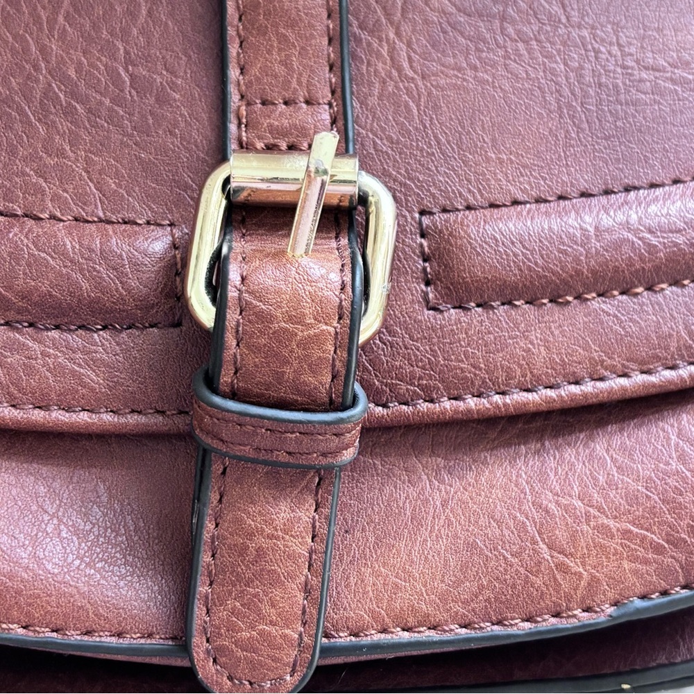 Vegan Leather-Style Saddle Crossbody Bag in Brown - Picture 3 of 10